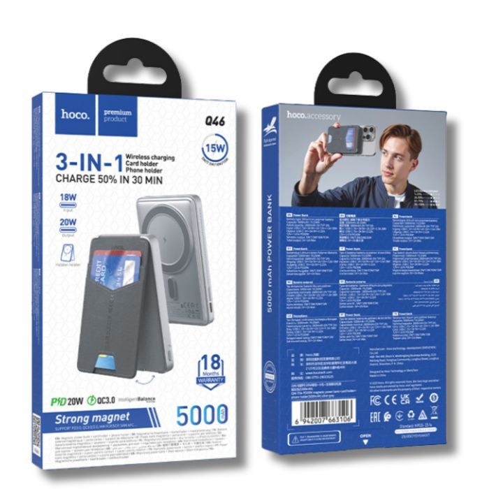 Батарея універсальна HOCO 5000mAh Title PD/20W Magnetic with stand + mini wallet Grey (Q46 / 714988) зображення 7