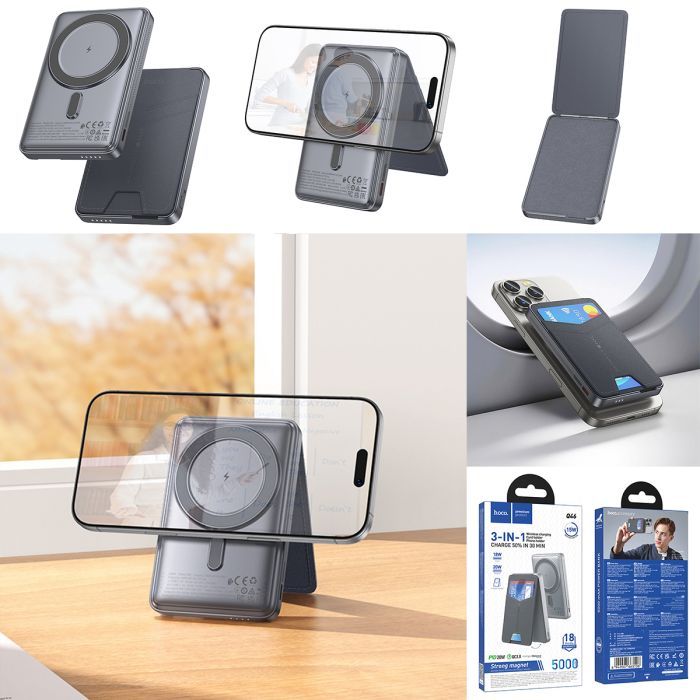 Батарея універсальна HOCO 5000mAh Title PD/20W Magnetic with stand + mini wallet Grey (Q46 / 714988) зображення 9