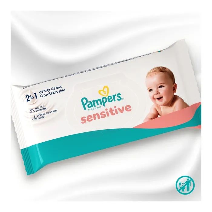 Детские влажные салфетки Pampers Sensitive 2 x 80 шт(160 шт) (8006530135252) изображение 4