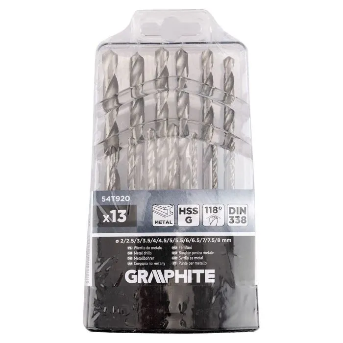 Набор сверл Graphite по металлу, HSS-G, 2–8мм, кейс, 13шт (54T920) изображение 5