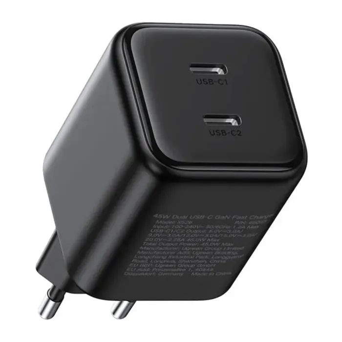 Зарядное устройство Ugreen X526 2xUSB-C PD45W GaN black (65058) изображение 4