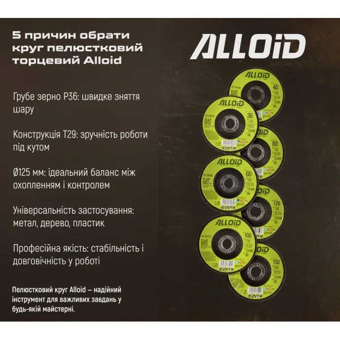 Круг зачистний Alloid торцевий, пелюстковий, 125мм, зерно 36, T29 (FD-29036) зображення 8