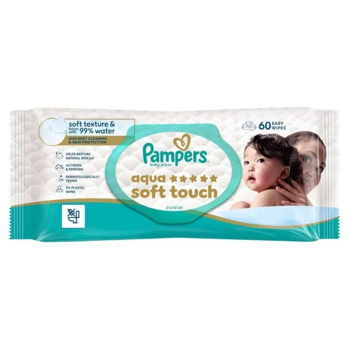 Детские влажные салфетки Pampers Гармонія аква 60 шт (8006530140171)