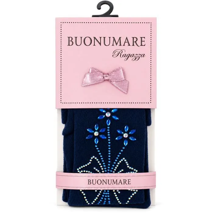Колготки детские BNM с цветами из страз (M0C0302-1163-11G-blue) изображение 3