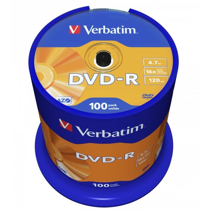 Диск DVD Verbatim 4.7Gb 16X CakeBox 100шт (43549)