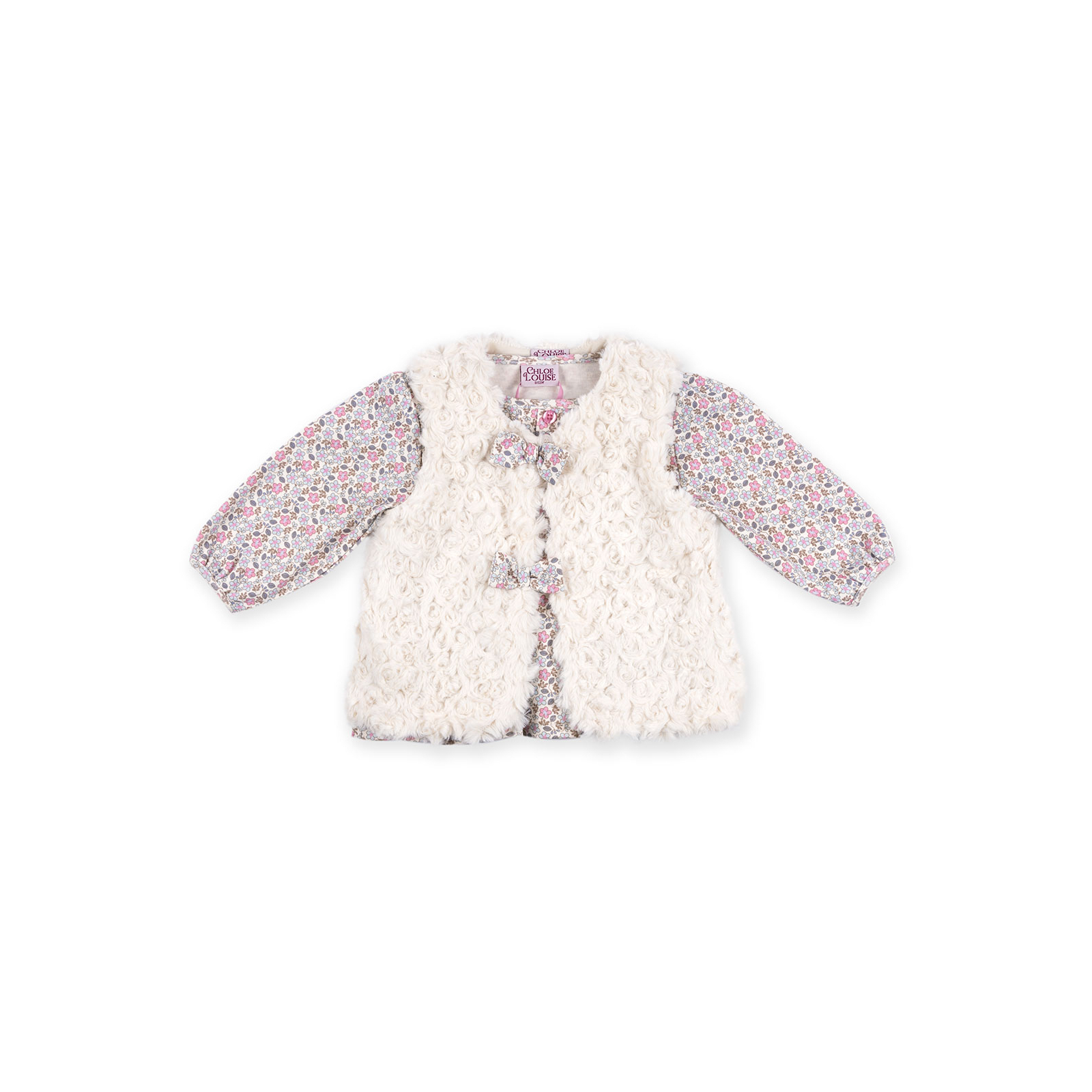 Набір дитячого одягу Luvena Fortuna для дівчаток: кофточка, штанці і хутряна жилетка (G8234.R.9-12) зображення 2