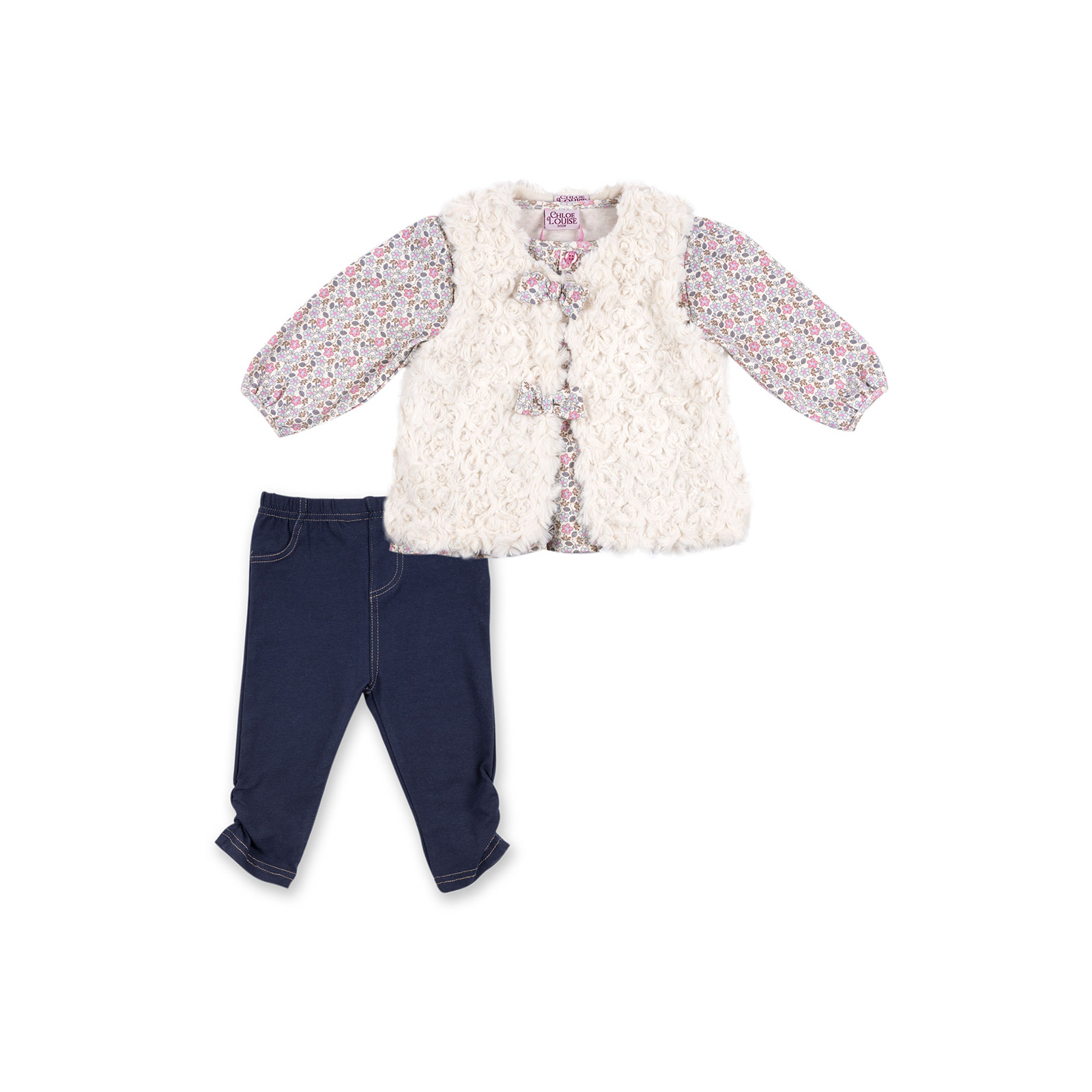 Набор детской одежды Luvena Fortuna для девочек: кофточка, штанишки и меховая жилетка (G8234.R.12-18)