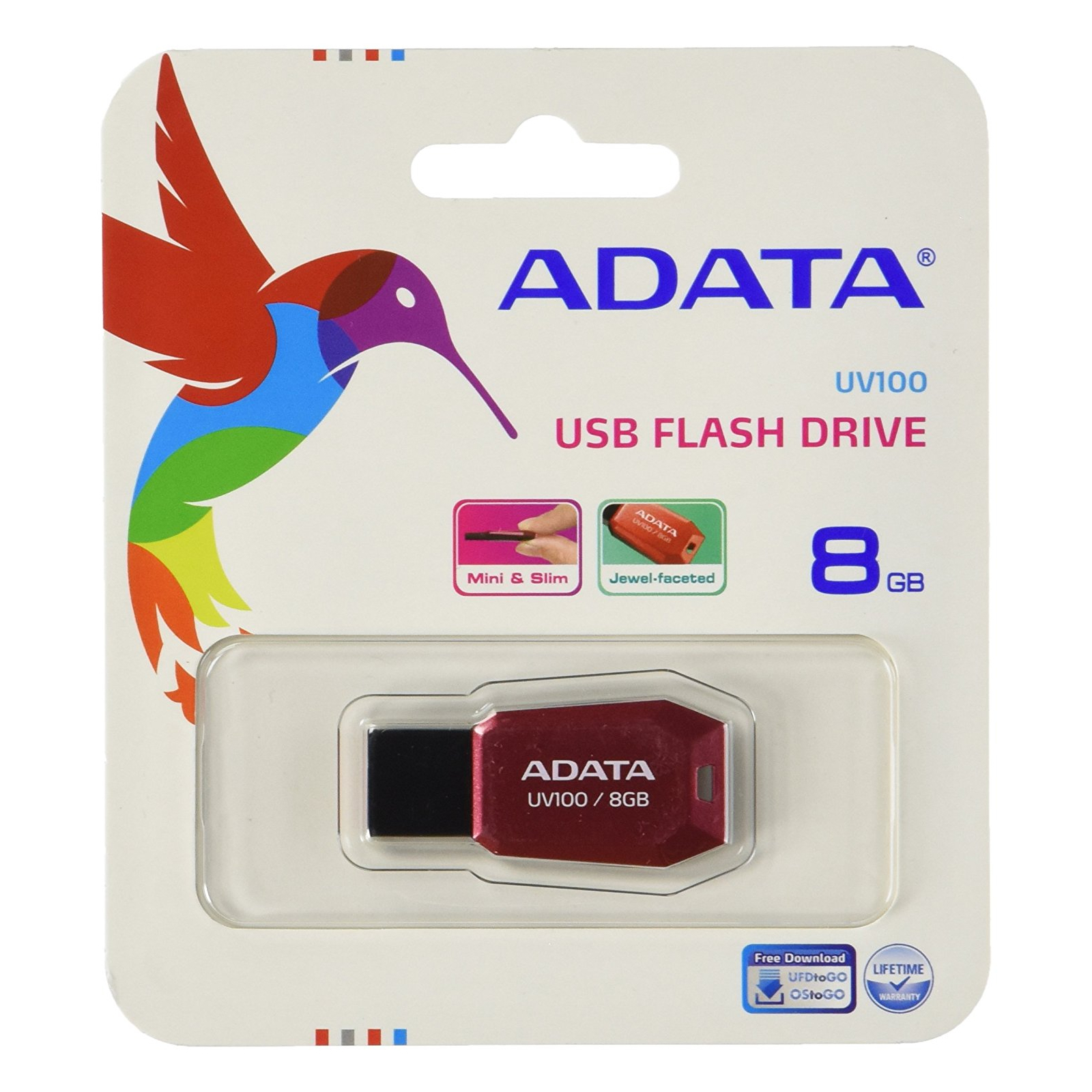 USB флеш накопитель ADATA 8GB DashDrive UV100 Red USB 2.0 (AUV100-8G-RRD) изображение 4