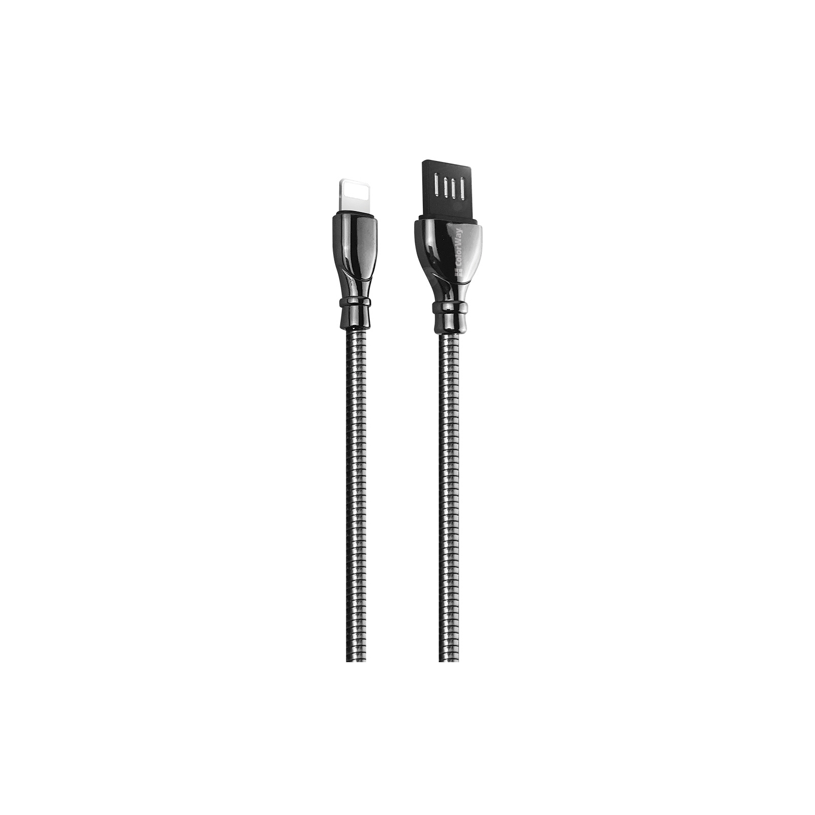 Дата кабель USB 2.0 AM to Lightning 1.0m metal spring black ColorWay (CW-CBUL013-BK) изображение 2