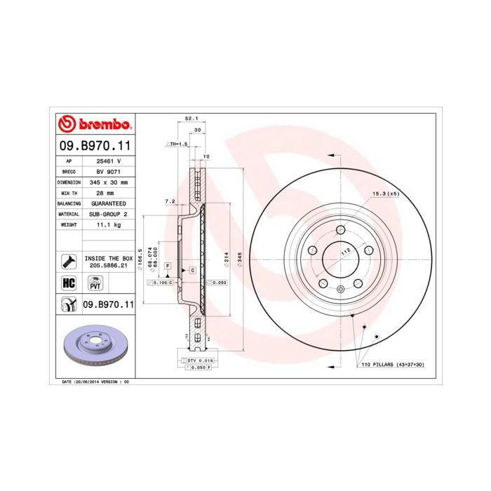 Гальмівний диск Brembo 09.B970.11