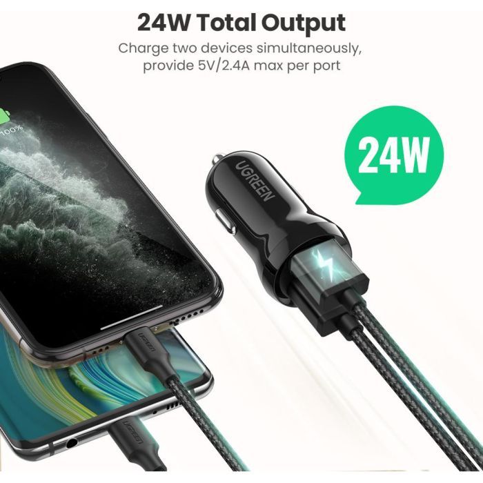 Зарядное устройство Ugreen ED018 24W 2xUSB Car Charger (Black) (50875) изображение 2