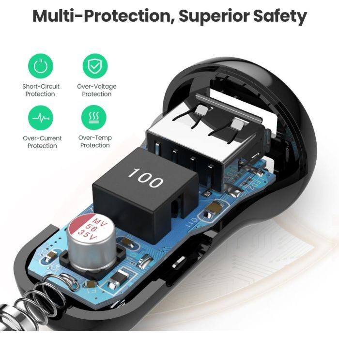 Зарядное устройство Ugreen ED018 24W 2xUSB Car Charger (Black) (50875) изображение 4