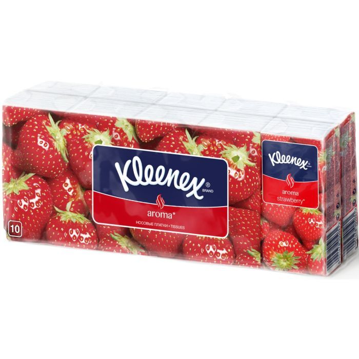 Салфетки косметические Kleenex Aroma с ароматом клубники двухслойные 10 пачек по 10 шт. (5029053028323)