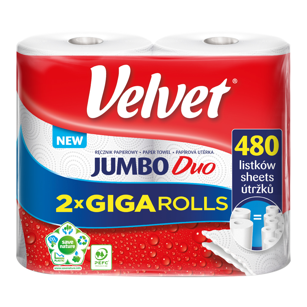 Бумажные полотенца Velvet Jumbo Duo 2 слоя 240 отрывов 2 рулона (5901478007858)