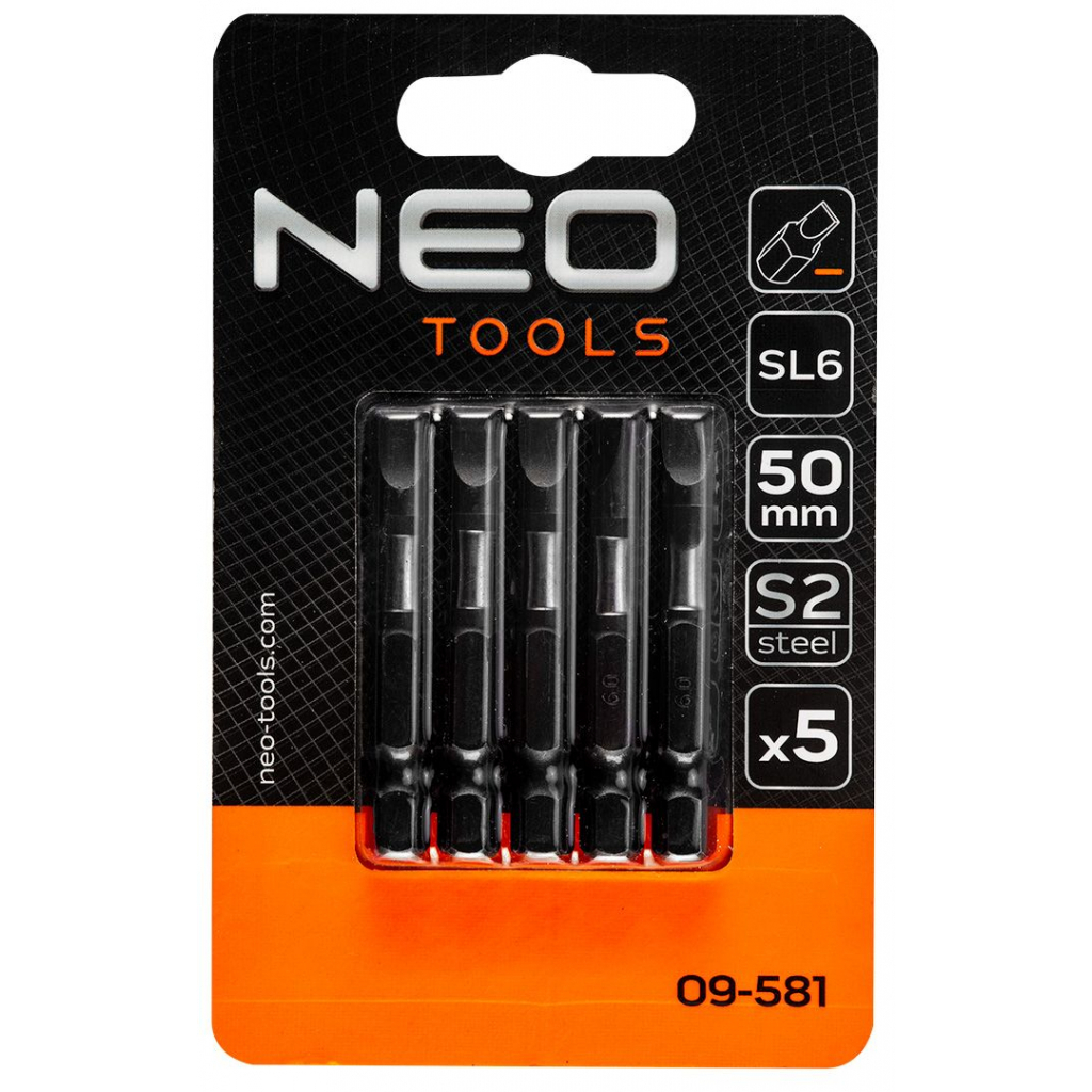 Набір біт Neo Tools ударних S2, 50 мм, SL8-5 шт. (09-582) зображення 2