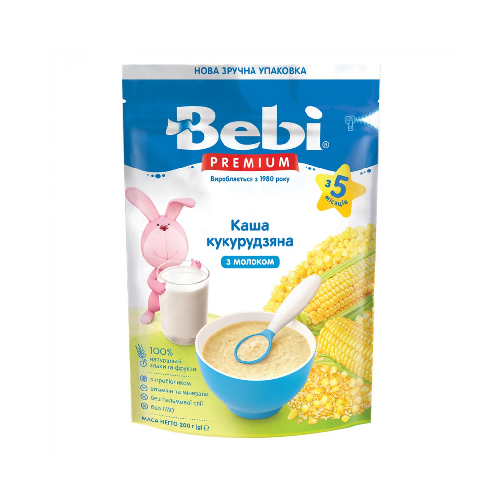 Детская каша Bebi Premium молочная кукурузная +5 мес. 200 г (8606019654412)