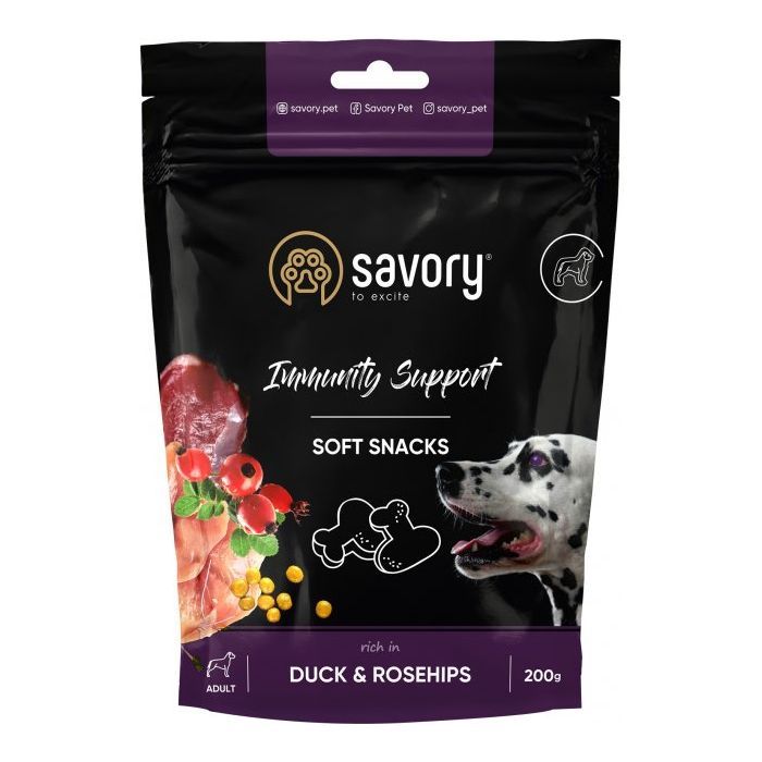 Лакомство для собак Savory для укрепления иммунитета, утка и шиповник 200 г (4820232631331)