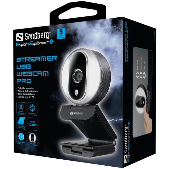 Веб-камера Sandberg Streamer Webcam Pro Full HD Autofocus Ring Light Black (134-12) зображення 5