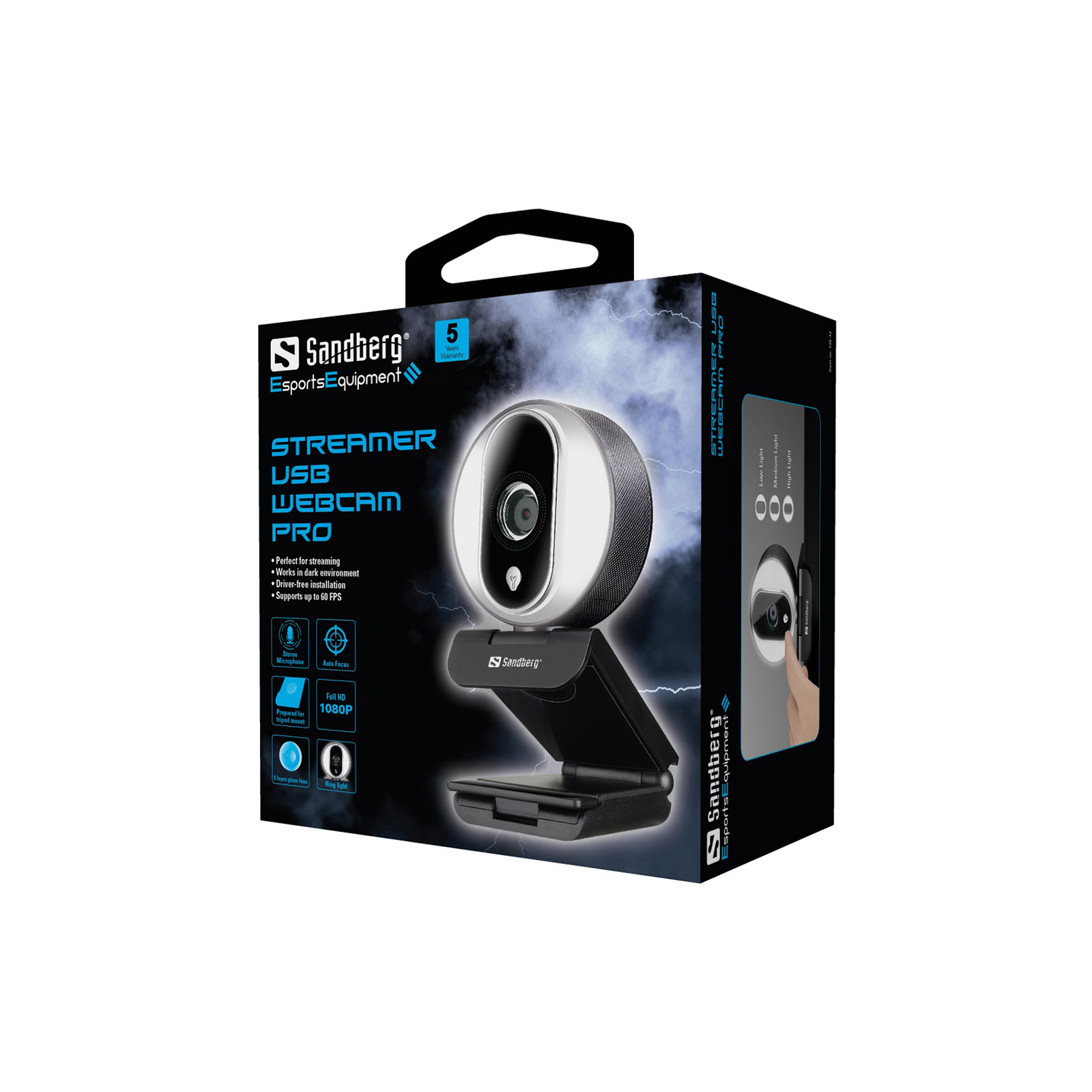 Веб-камера Sandberg Streamer Webcam Pro Full HD Autofocus Ring Light Black (134-12) зображення 5