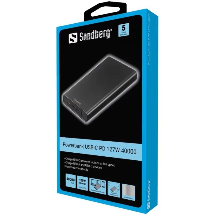 Батарея універсальна Sandberg 40000mAh, PD/100W+27W, QC/3.0, power-through (420-63) зображення 2