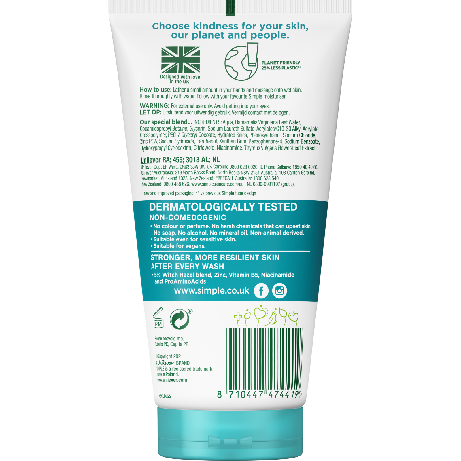 Гель для умывания Simple Daily Skin Detox Purifying Facial Wash 150 мл (8710447474419) изображение 2