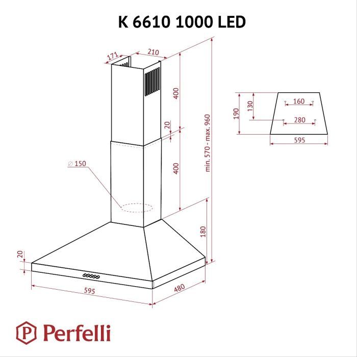 Вытяжка кухонная Perfelli K 6610 I 1000 LED изображение 10