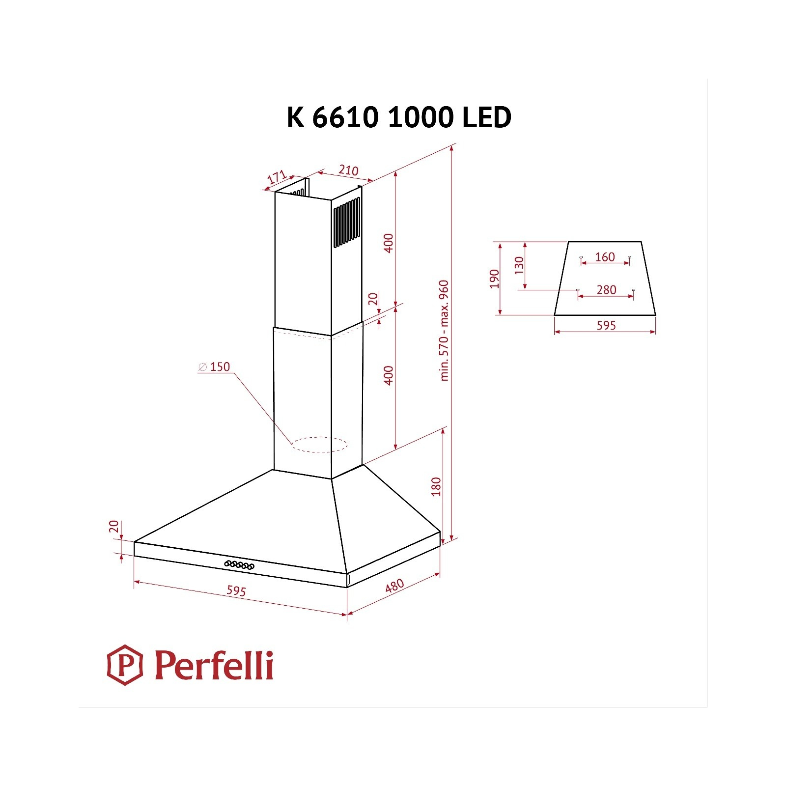 Витяжка кухонна Perfelli K 6610 BL 1000 LED зображення 10