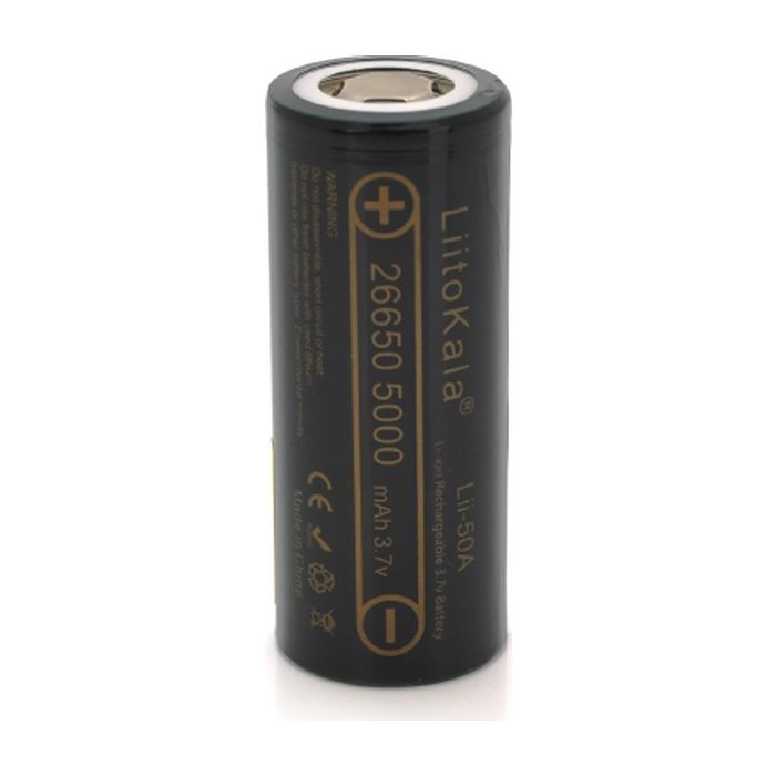 Аккумулятор 26650 5000mAh (5100-5500mAh) 25A, 3.7V (2.5-4.2V), Black, 2шт в уп., ціна за 1шт Liitokala (Lii-50A / 23383)