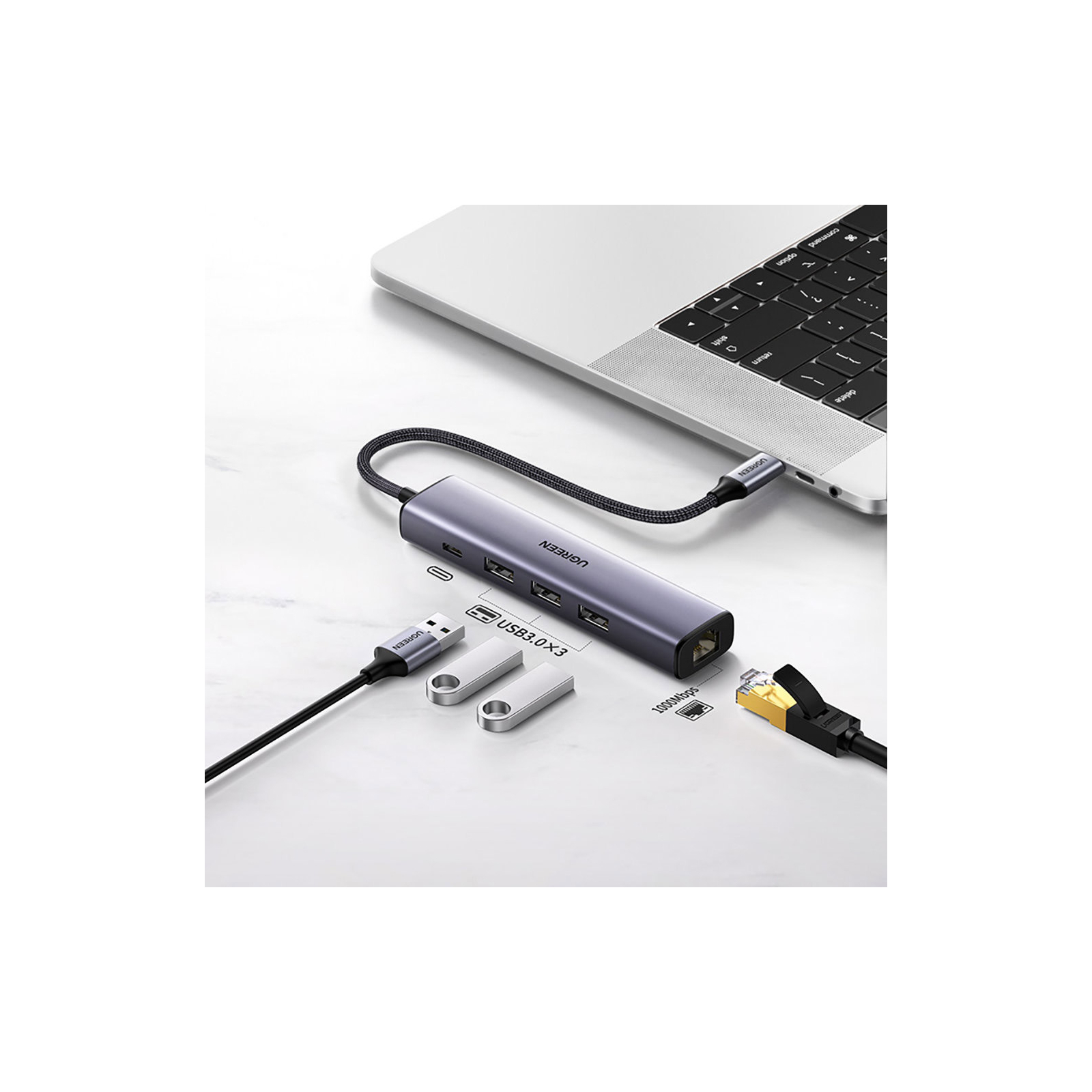 Концентратор Ugreen USB 3.0 Type-C to 3xUSB 3.0 + RJ45 1000M CM475 grey (20932) зображення 4
