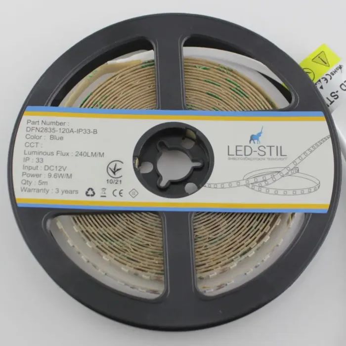 Світлодіодна стрічка LED-STIL 9,6 Вт/м 2835 120 діодів IP33 12 Вольт 130 lm СИНІЙ колір свічення (DFN2835-120A-IP33-B) зображення 2