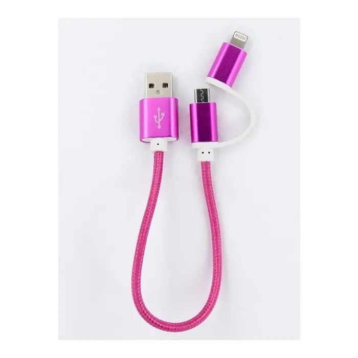 Дата кабель USB 2.0 AM to Lightning + Micro 5P 0.2m pink Dengos (NTK-LM-SHRT-MT-PINK)