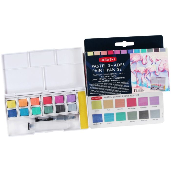 Художній набір Derwent Pastel Shades Paint Pan, 12 кольорів+пензель з резервуаром (5028252620338) зображення 3