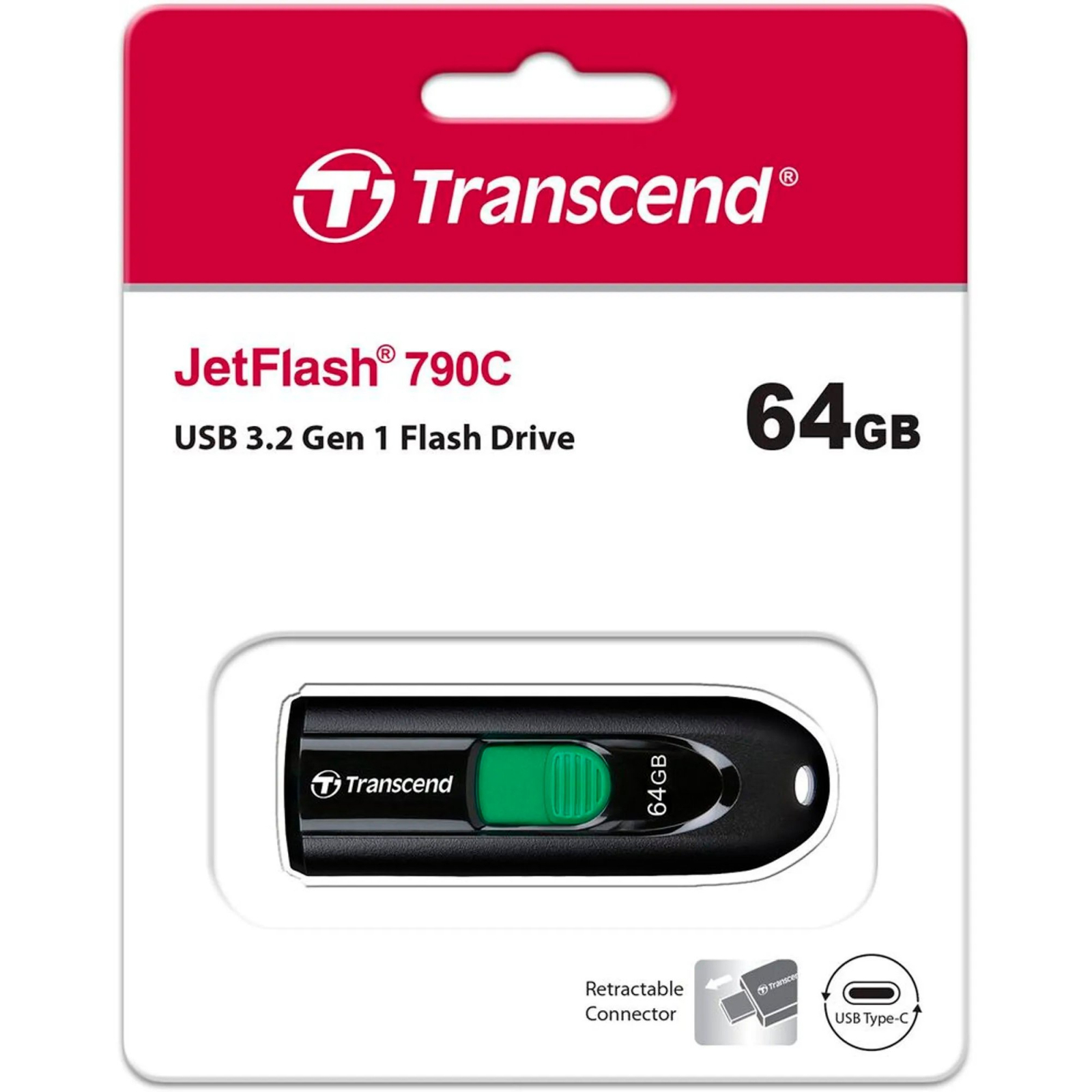 USB флеш накопитель Transcend 64GB JetFlash 790C Black USB 3.1 Type-C (TS64GJF790C) изображение 7