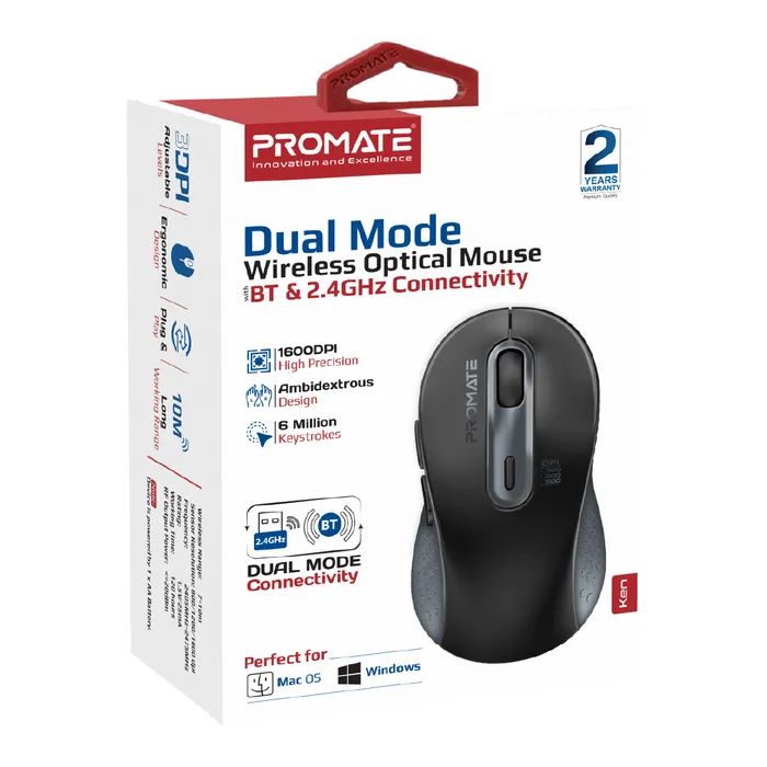 Мышка Promate Ken Wireless/Bluetooth Black (ken.black) изображение 2