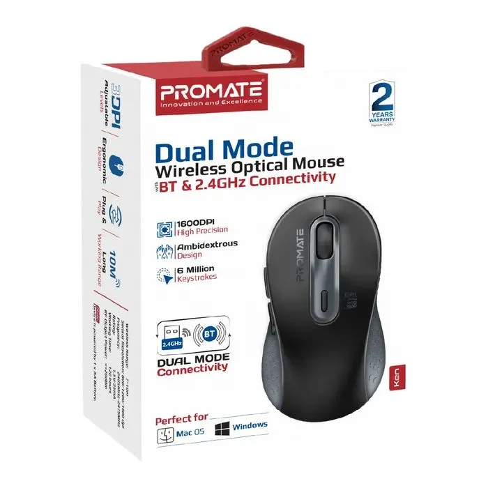 Мишка Promate Ken Wireless/Bluetooth Black (ken.black) зображення 2