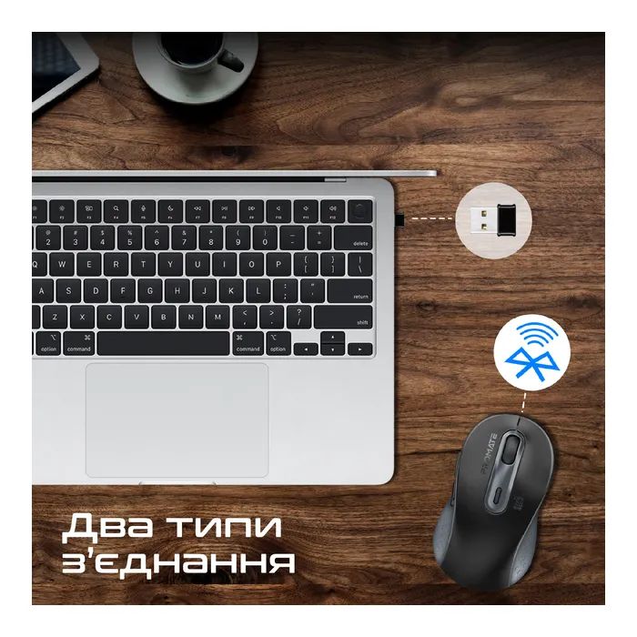 Мышка Promate Ken Wireless/Bluetooth Black (ken.black) изображение 5