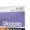 Струны для гитары D'Addario 80/20 Bronze Custom Light (11-52) (EJ13) изображение 4