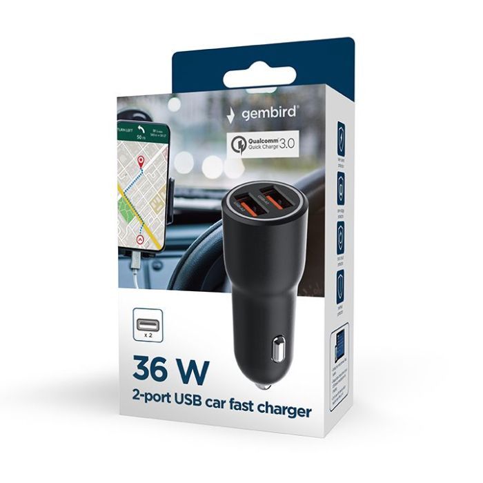 Зарядний пристрій Gembird 2xUSB-A (18W QC3.0) black (TA-UC-A2QC36-CAR-01) зображення 7