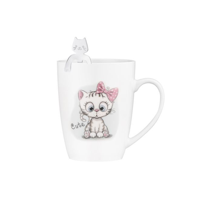 Чашка Ardesto Cute, 320мл, порцеляна, нержавіюча сталь, білий (AR3040BS)