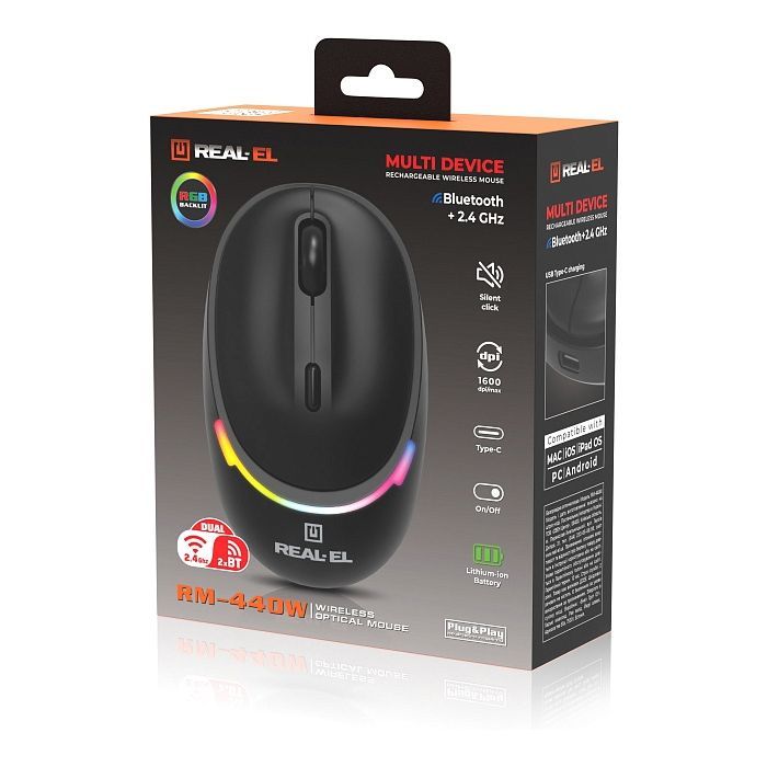 Мышка REAL-EL RM-440W Wireless/Bluetooth Black (EL123200045) изображение 10