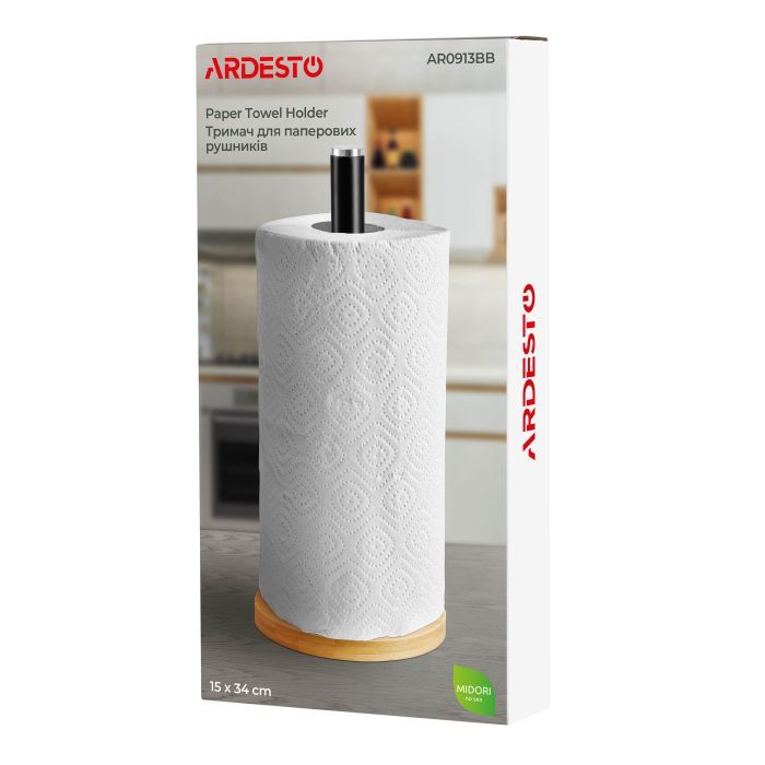 Тримач паперових рушників Ardesto Midori 15х34см, метал, бамбук, чорний (AR0913BB) зображення 7
