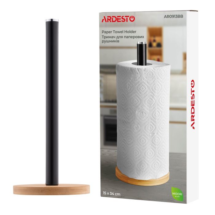 Тримач паперових рушників Ardesto Midori 15х34см, метал, бамбук, чорний (AR0913BB) зображення 8