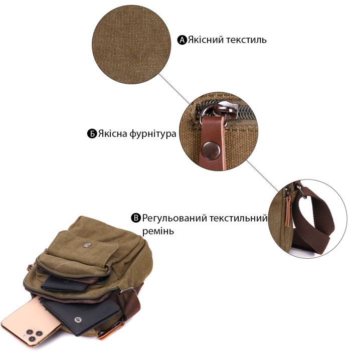 Сумка Vintage З текстилю Оливкова (22219) зображення 4