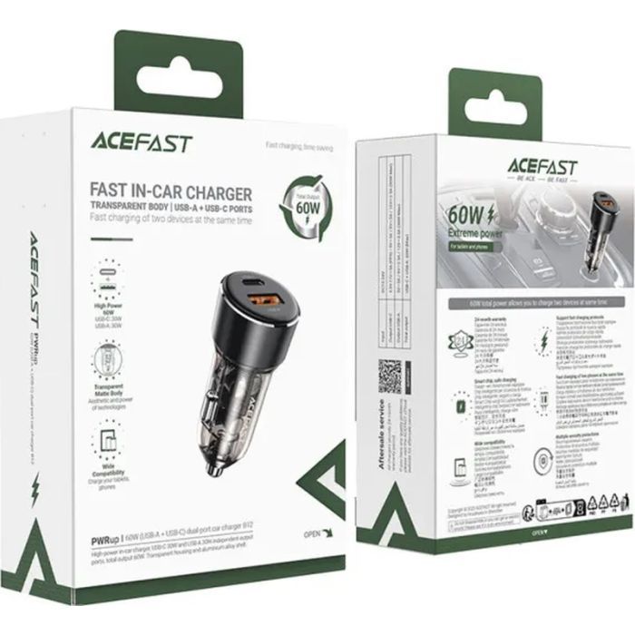 Зарядное устройство Acefast 2xUSB 60W (USB-C + USB-A) B12 (6974316282914) изображение 4