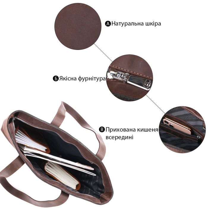 Сумка Shvigel Винтажная шоппер Коричневая (16349) изображение 4