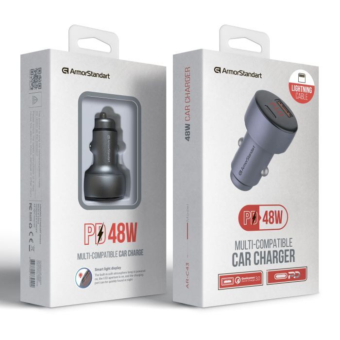 Зарядний пристрій Armorstandart AR-C43 Type-C PD30W + USB QC 3.0 Grey + cable Lightning (ARM82462) зображення 4
