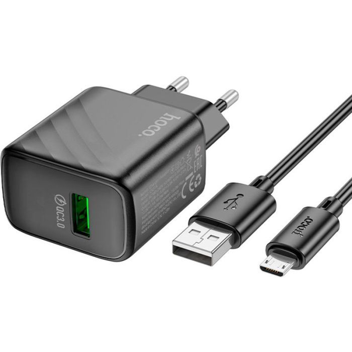 Зарядное устройство HOCO CS21A Rich USB QC3.0 + cable USB to Micro 5P Black (6942007609890) изображение 2