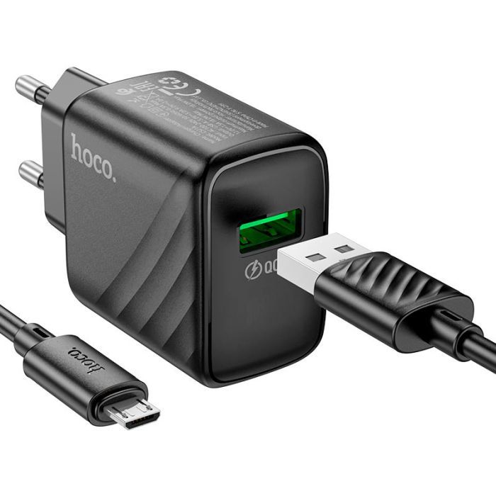 Зарядное устройство HOCO CS21A Rich USB QC3.0 + cable USB to Micro 5P Black (6942007609890) изображение 4