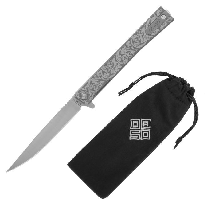 Нож Ocaso Solstice, Engraved titanium Scroll Pattern, Black (10ESB) изображение 10