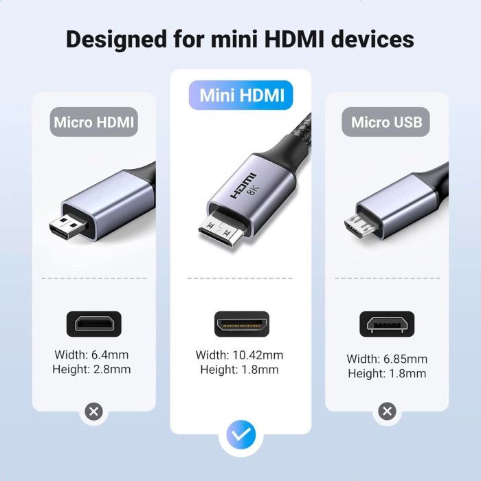 Кабель мультимедийный HDMI M to HDMI mini M 2.0m 8K HD163 black Ugreen (15515) изображение 6